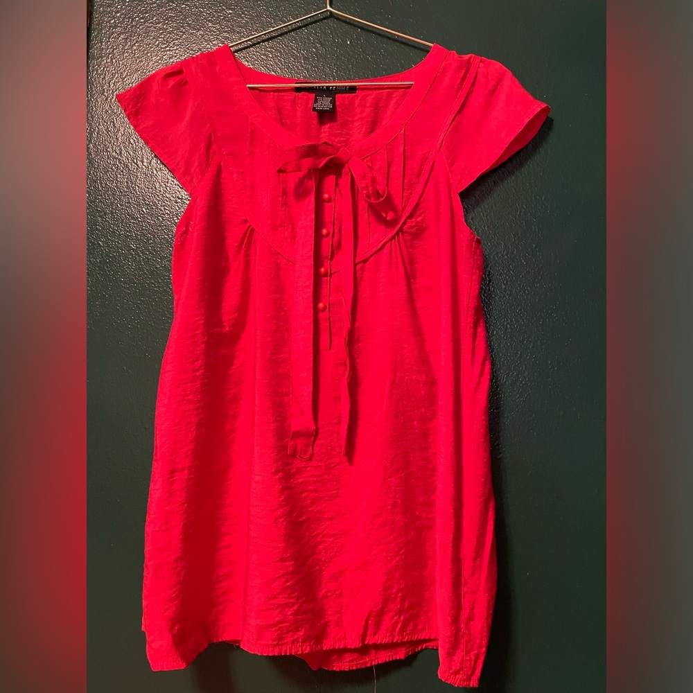 Chili Red Button & Tie Top